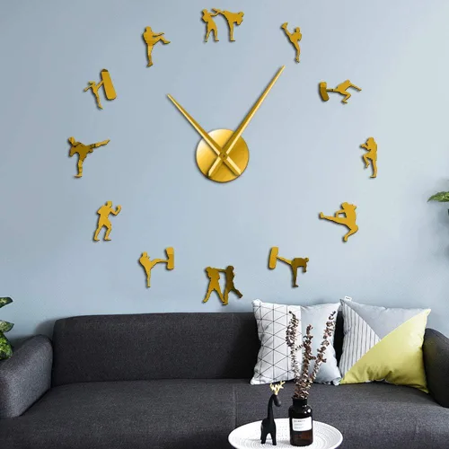 Vista 11 de The Geeky Days Arte marcial coreano Figuras de Taekwondo DIY Reloj de pared gigante Kickboxing Karate Guys Pegatinas de pared Decorativo Reloj