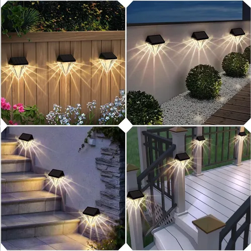 Vista 4 de MXwcy Luces solares de la cubierta al aire libre LED paso valla patio pared luces diamante forma jardín decoración iluminación