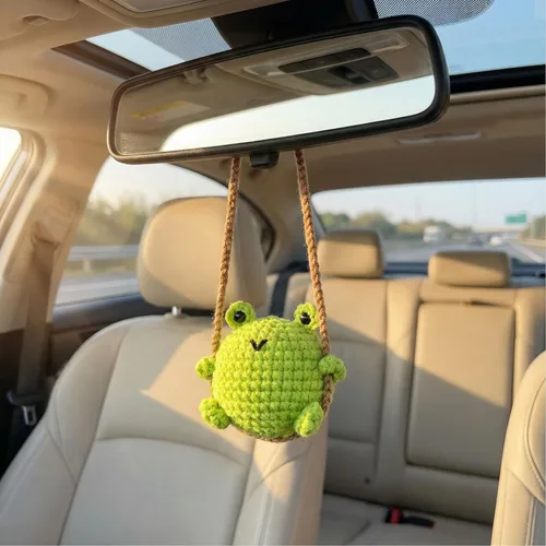 Vista 10 de Accesorios colgantes de espejo de coche con pollito - Decoración tejida a mano para espejo retrovisor, estética