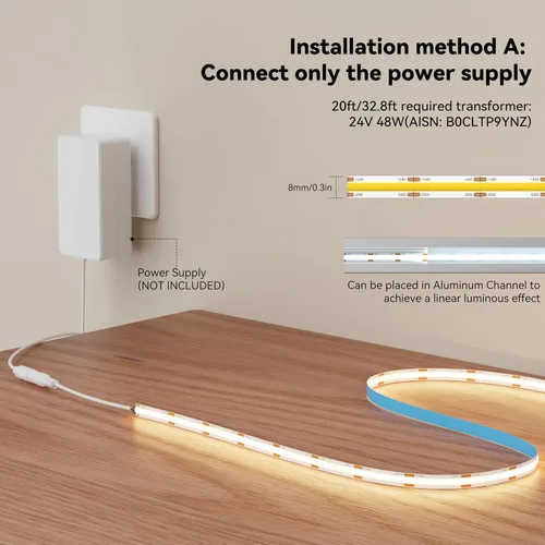 Vista 7 de MIWISE Tira de luz LED COB 20 pies/6.1m, CRI 90+ Luz blanca cálida 2700K Alta luminosidad súper brillante Flexible DC24V Tira de luz LED