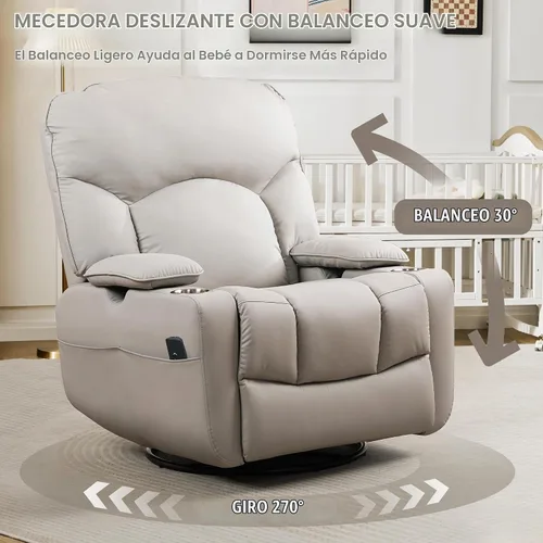 Vista 5 de SUNWAVE Mecedora eléctrica para guardería con reposabrazos ajustables para Gris