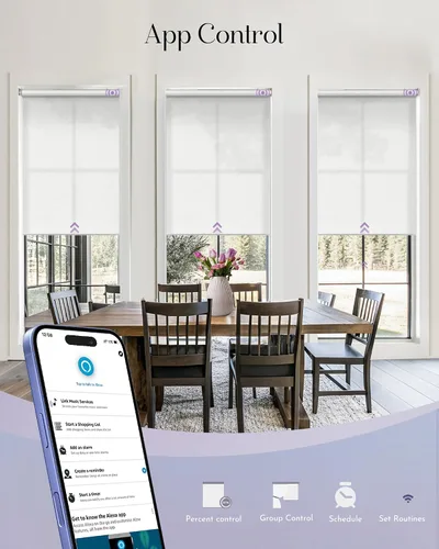 Vista 4 de Graywind Persianas enrollables inteligentes sin taladro, compatibles con Alexa/Google, control remoto/aplicación, persianas opacas alimentadas por