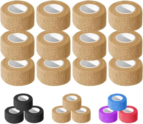 Vista 12 de OZER Paquete de 12 rollos de vendaje autoadhesivo de 2 pulgadas x 5 yardas, cinta elástica autoadhesiva para estiramiento atlético, deportes Colorido