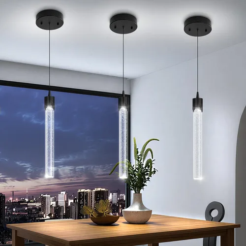 Vista 2 de ykolupty Luces colgantes modernas para isla de cocina, mini lámpara colgante de cristal negro con LED regulable de 2700 K-6000 K, lámpara de araña