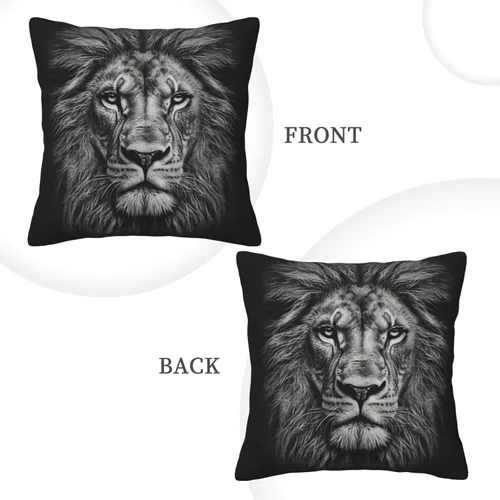 Vista 4 de Fundas de almohada decorativas de pana con estampado de cabeza de león en blanco y negro, funda de almohada suave para sofá, funda de cojín cuadrada