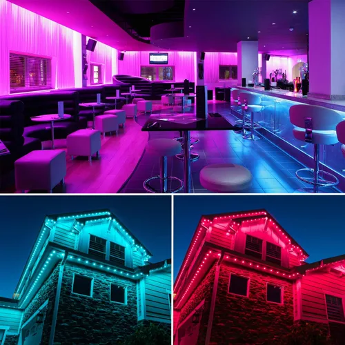 Vista 6 de Tira de luces LED de 50 pies (15 m), kit de iluminación regulable, flexible, de 450 LED RGB, 110 V, impermeable, con conectores macho y hembra
