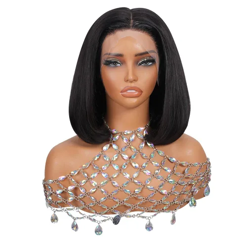 Vista 6 de Peluca de cabello humano con agarre de terciopelo, pelucas sin pegamento, precortadas en forma de T de 12 x 5, pelucas de cabello humano con encaje