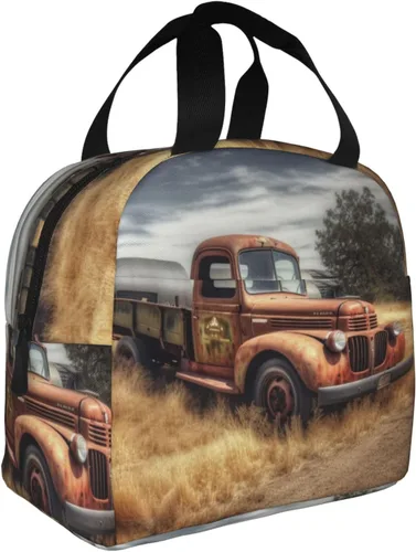 Vista 2 de Viejo camión coche impresión bolsa de almuerzo portátil aislado reutilizable bolsa de almuerzo caja de almuerzo para el trabajo camping viaje picnic