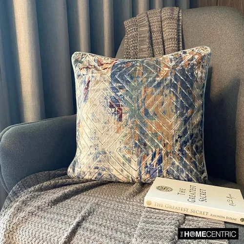 Vista 92 de The HomeCentric Funda de almohada con cremallera, funda de cojín azul de 12 x 12 pulgadas, funda de cojín de algodón bordado para sofá, diseño