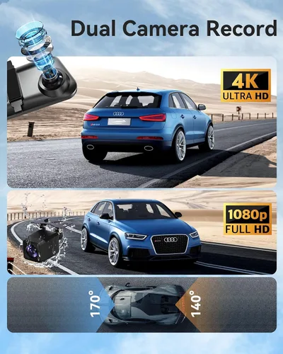 Vista 2 de Cámara de espejo retrovisor de 12'' con CarPlay y Android Auto, cámara de tablero de 4K, cámara frontal y trasera con asistencia de marcha