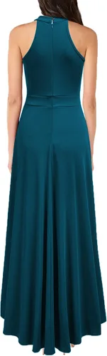 Vista 2 de MUSHARE Vestido largo de fiesta formal con cuello halter y volantes para mujer