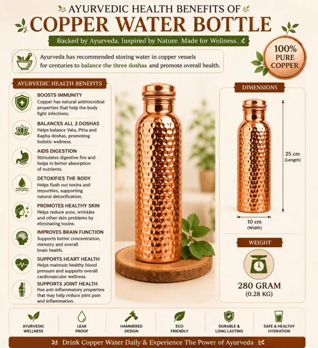 Vista 6 de Botella de agua de cobre puro para beber, extra grande de 34 onzas de boca ancha, botella de agua de cobre ayurvédico de panal de abeja, recipiente