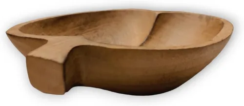 Vista 6 de Cuenco de madera tallada de 7 pulgadas de largo con forma de fruta de manzana marrón – Vajilla de madera coleccionable funcional hecha a mano