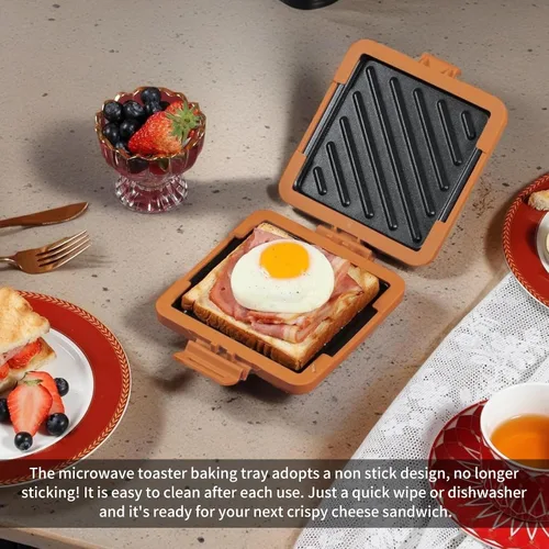 Vista 7 de Sandwich Toastie para microondas, bandeja para hornear sándwiches de microondas, placa antiadherente, apta para lavavajillas, tostada de cocción