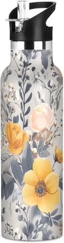 Vista 13 de Flowers Carnation Iris Peonies - Botella de agua reutilizable con aislamiento de doble pared con tapa de pajilla, sin BPA, a prueba de fugas
