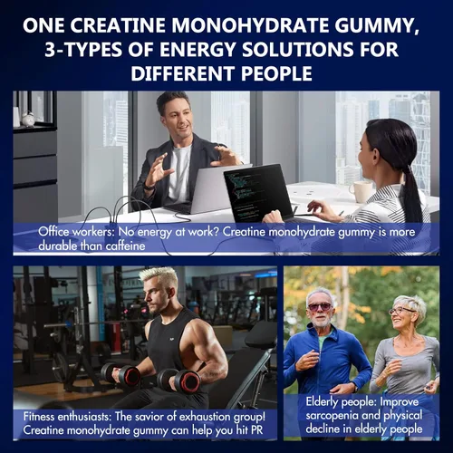 Vista 4 de Gomitas de monohidrato de creatina para hombres y mujeres, suplemento de creatina de 1500 mg para ganancia muscular, más fuerza y recuperación más
