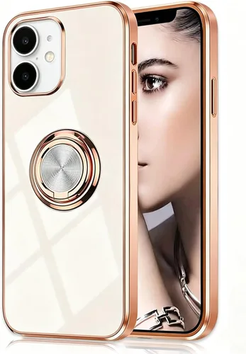 Vista 38 de Compatible con iPhone 11 Kickstand, anillo de rotación de 360 grados integrado con borde de oro rosa brillante que funciona con soporte magnético