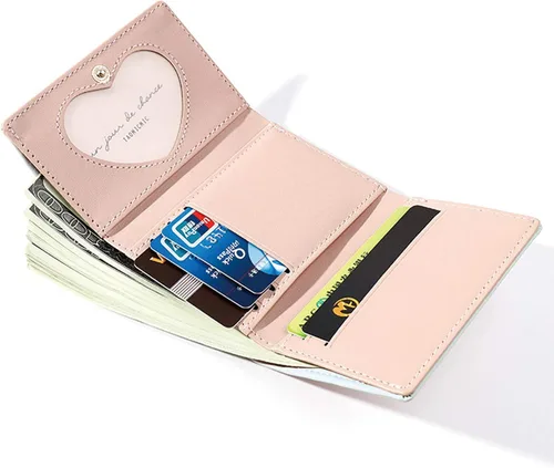 Vista 4 de Cartera de piel sintética con patrón de cerdo lindo para mujeres y niñas, cartera delgada de piel sintética, cartera pequeña de dibujos animados