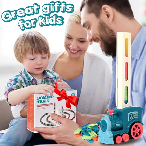 Vista 6 de Juego de 200 juguetes de tren de dominó, juego creativo de construcción y apilamiento automático para niños de más de 3 años, juguetes Montessori