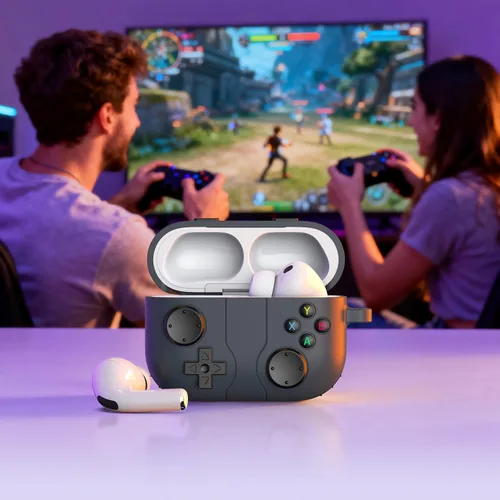 Vista 6 de R-fun Funda para AirPods Pro 3, diseño de consola de juegos de silicona para Apple AirPods Pro de 3ª generación (cable USB-C), con kit limpiador
