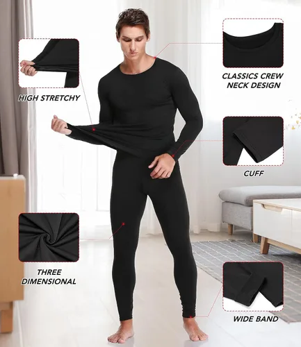 Vista 2 de JZCreater Conjunto de ropa interior térmica para hombre capa superior e inferior pantalones largos para hombre