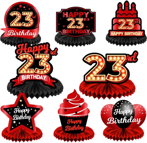 Vista 55 de Feliz 45 cumpleaños rojo y negro centros de mesa de panal de abeja decoraciones de globos decoración de mesa centros de mesa para niñas mujeres