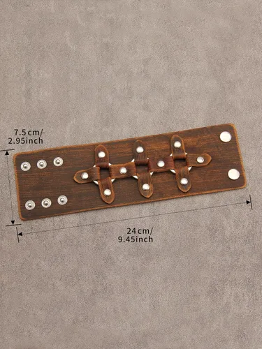 Vista 7 de Pulsera de cuero para hombre, brazaletes de cuero punk, pulsera de cuero negro para mujer