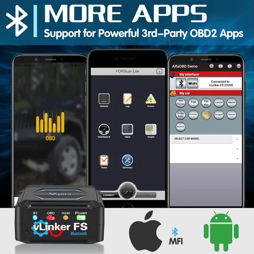 Vista 5 de Vgate vLinker FS Bluetooth OBD2 Herramienta de escaneo de diagnóstico, lector de código de coche OBDII para iOS, Android y Windows OBDII - Lector