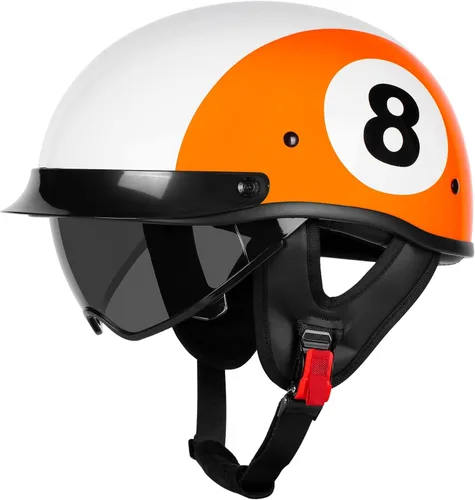 Vista 2 de Medio casco de motocicleta con visera para adultos y jóvenes, cascos retro aprobados por DOT para hombres y mujeres, compatibles con ciclomotor