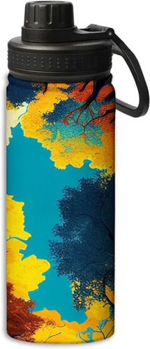 Vista 27 de Conjunto de botella de agua de acero inoxidable de 18 onzas con patrón de símbolos científicos, botella de agua deportiva aislada al vacío, doble