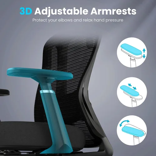 Vista 6 de Farini Silla de oficina con respaldo alto, silla de computadora con ruedas Todo negro