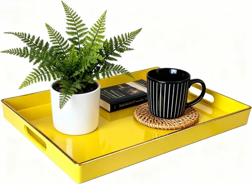 Vista 10 de Bandeja Decorativa, Bandeja Rectangular de Plástico con Asas, Moderna Bandeja de Tocador y Bandeja para Servir para Baño, Cocina, Otomana y Mesa