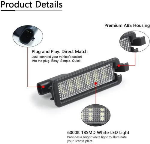 Vista 6 de Gempro Lámparas LED para placa de matrícula para Dodge Charger Challenger Pacifica Jeep Compass Chrysler 300 2015-2022, 6000 K, blanco, 1 unidad