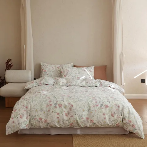 Vista 42 de EAVD Elegante funda de edredón floral pequeña, tamaño individual, suave, 100% algodón, con estampado floral pequeño, con 2 fundas de almohada