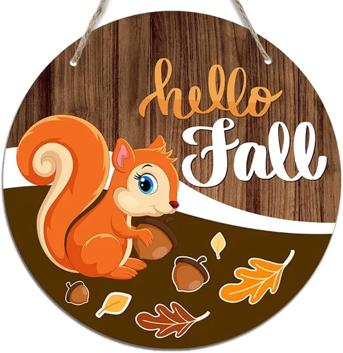 Vista 7 de Letrero de madera colgante de bienvenida con texto en inglés «Hello Fall Harvest» para puerta delantera, hogar, patio, porche, decoración de pared