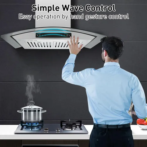 Vista 8 de Vesta Amsterdam - Campana extractora de acero inoxidable de 800 CFM de 36 pulgadas con potente motor, control táctil/gestos, ventilación superior