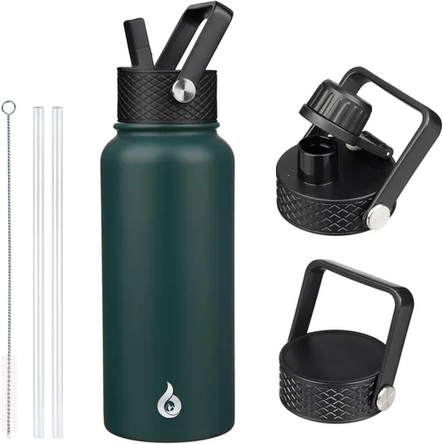 Vista 61 de BJPKPK Botellas de Agua Aisladas con Tapa de Pajita, Botella de Agua de Acero Inoxidable de 18oz, Termo Frío Caliente con 3 Tapas, Vaso de Viaje a
