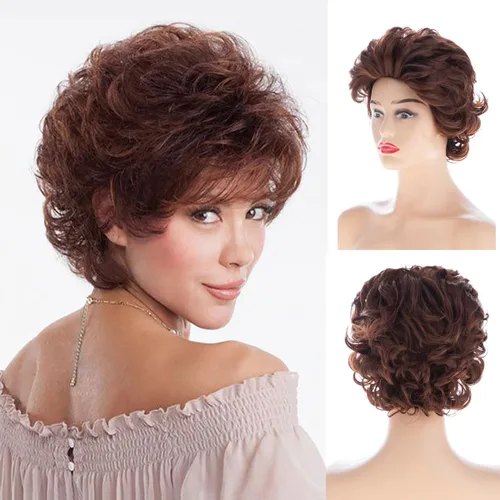 Vista 9 de Pelucas cortas rizadas y esponjosas para mujer, peluca sintética resistente al calor para Halloween, cosplay, peluca de pelo Gris mezclado
