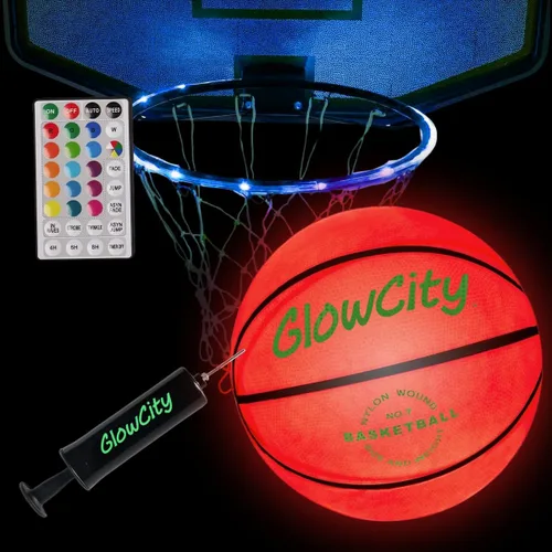 Vista 13 de GlowCity Baloncesto que brilla en la oscuridad – Tamaño 5, 6, 7 bola iluminada para niños, adolescentes y adultos – Juegos nocturnos al aire libre