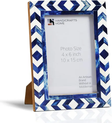 Vista 11 de Handicrafts Home Marco de fotos de mosaico chevron – Marco de fotos hecho a mano con incrustaciones de hueso de 4 por 6 para decoración de mesa