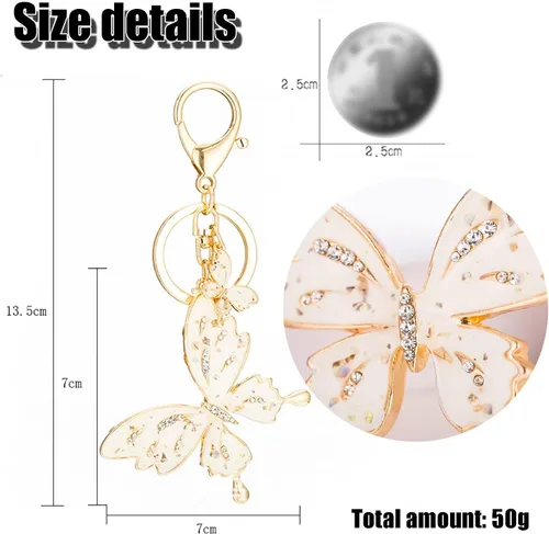 Vista 4 de Llavero de coche para hombres y mujeres, llavero de mariposa, llavero multifuncional, bonitos accesorios para mujeres, color blanco