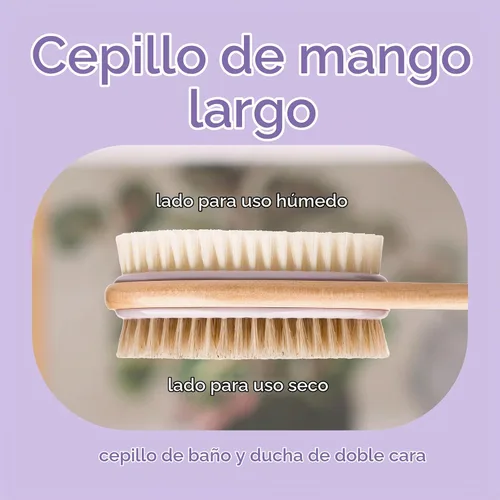 Vista 2 de MainBasics - Cepillo de ducha para espalda, lavanda, mango largo Cepillo corporal de doble cara, cerdas exfoliantes y cerdas suaves, limpieza