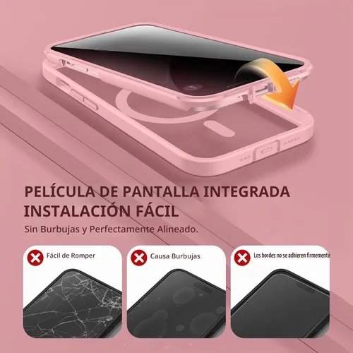 Vista 5 de BERFY Funda para iPhone 13, Compatible con MagSafe, Protector de Pantalla de Privacidad Integrado y Protección de Cámara, Funda Transparente Rosa