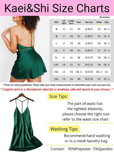 Vista 6 de Kaei&Shi Camisón de satén sedoso, lencería sin espalda para mujer, ropa de dormir suelta, mini camisón, camisola con tirantes delgados