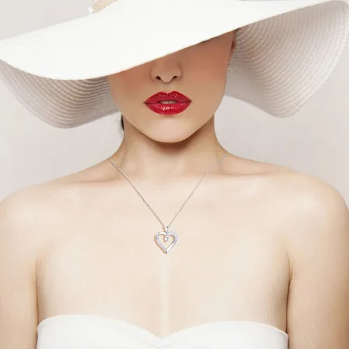 Vista 4 de Billie Bijoux Collar de corazón de plata de ley 925 chapado en platino redondo con circonita cúbica y diamante fino, regalo para mujeres y niñas