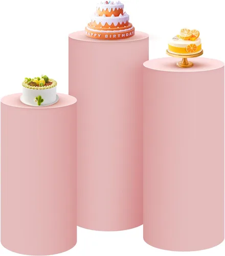 Vista 10 de SaitiMade Juego de 3 fundas para pedestal de cilindro beige, fundas de elastano para decoración de fiestas, bodas o eventos de cumpleaños, solo