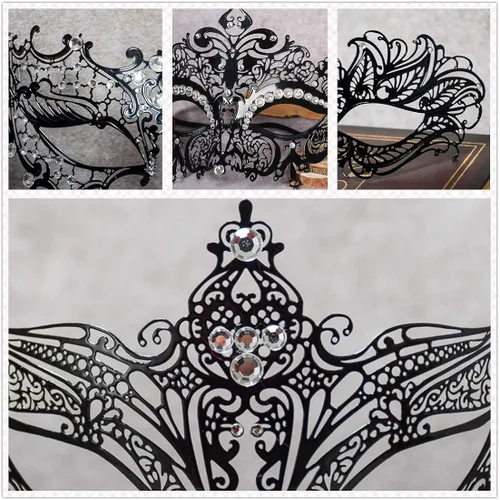 Vista 5 de Máscara de metal brillante para mujer, con diamantes de imitación, para fiestas venecianas, bailes de graduación, disfraces, accesorio
