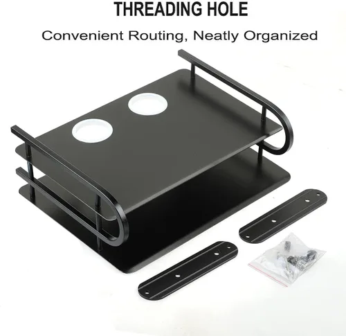 Vista 6 de Z-Color Caja de almacenamiento de enrutador WiFi inalámbrico doble de metal negro/caja de TV Estante de pared para colgar en la pared Soporte