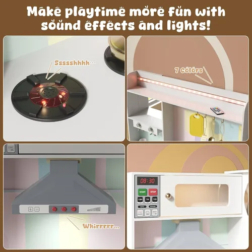 Vista 4 de BVIUNTWO Juego de Cocina de Juguete Grande, Juego de Cocina para Niños de Esquina Giratorio con Luces y Sonidos Reales, Fregadero de Juguete