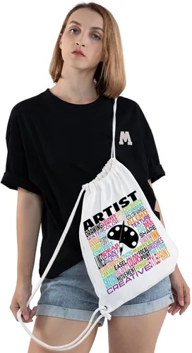 Vista 5 de LEVLO Bolsa de lona para artista, regalo para profesor de arte, bolso de hombro artístico para estudiantes de arte graduado